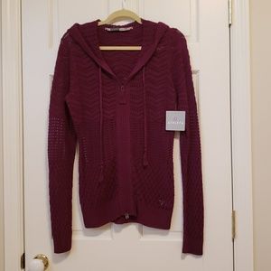 Athleta Open Knit Cardigan.  Zip front w/hood. NWT